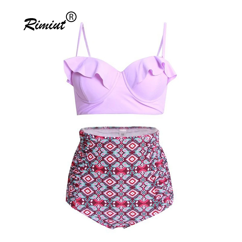 Rimiut Plus Size Elegant Women Bikini Set Multiclolor Printing Summer Beach Wear Underwear Set Oversize 3XL 4XL Bikini Sets