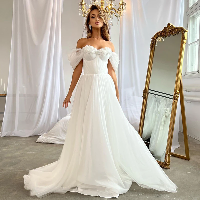 

Eightree 2023 White A-Line Wedding Dresses Boho Off The Shoulder Bridal Dress Elegant Princess Evening Wedding Gowns Custom Size