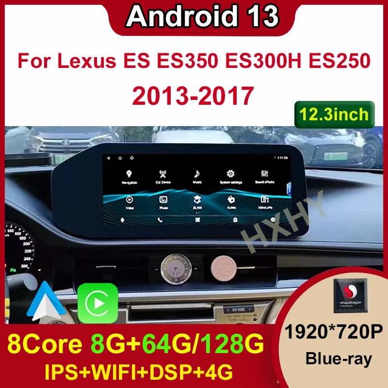 Android 13 Qualcomm 8+128G For Lexus ES ES200 ES300H ES250 ES350  Auto Carplay Car Dvd Player Navigation Multimedia Stereo