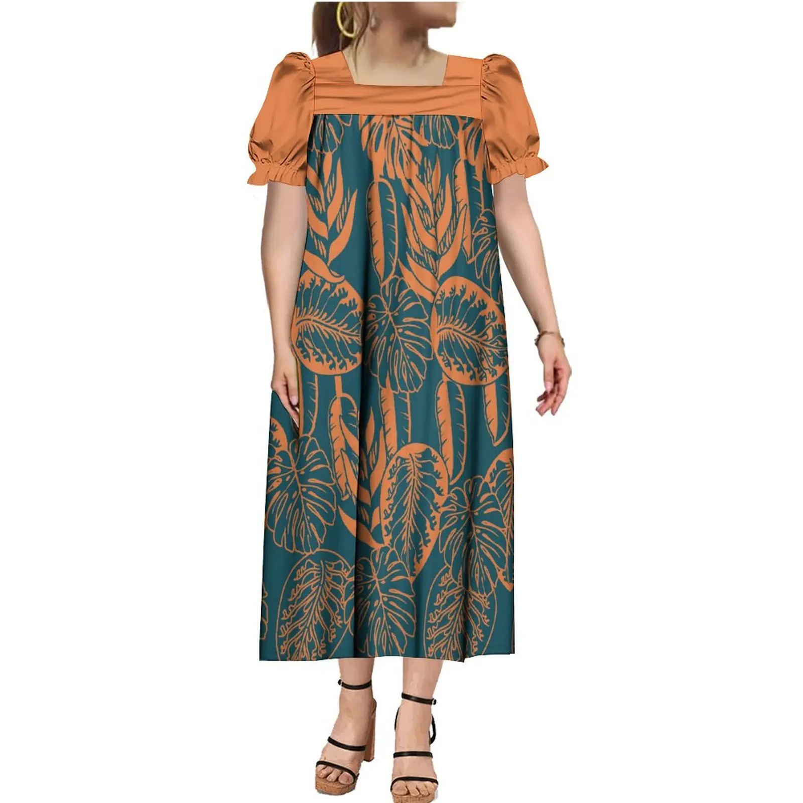 

Tribal Women Clothing MUMU Polynesian Ethnic Style Women Long Dress Samoa Women Dress Bubble Sleeve