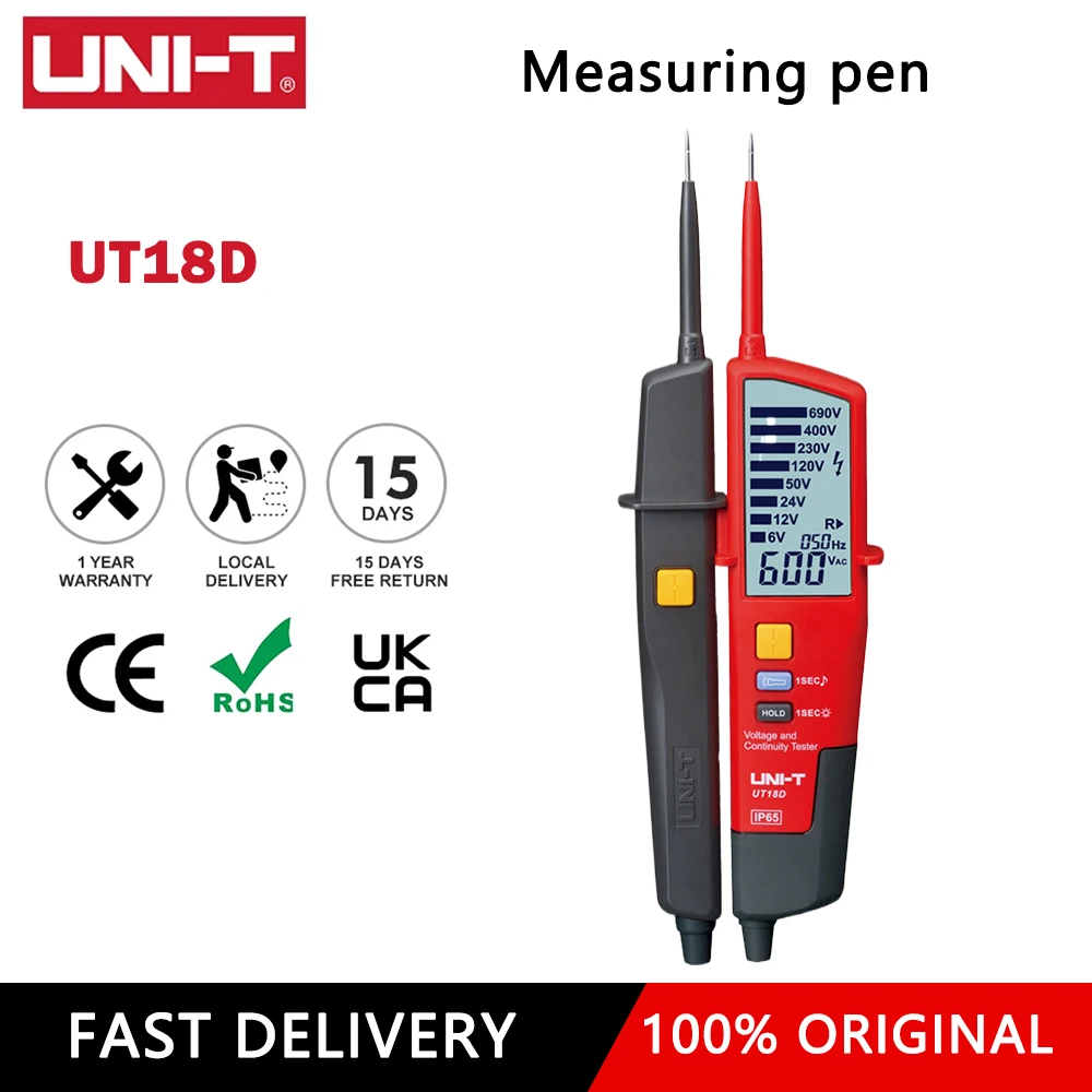 

UT18C LCD Display Auto Range IP65 0~690V AC DC Voltage Testers Waterproof Meter No Power Test Function