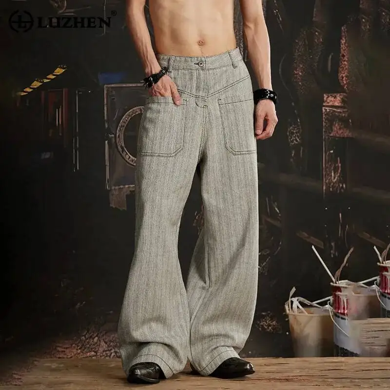 LUZHEN Straight 2026 New Elegant Temperament Pockets Decorate Loose Casual Pants Men's Fashion Handsome Stripe Trousers JY8144