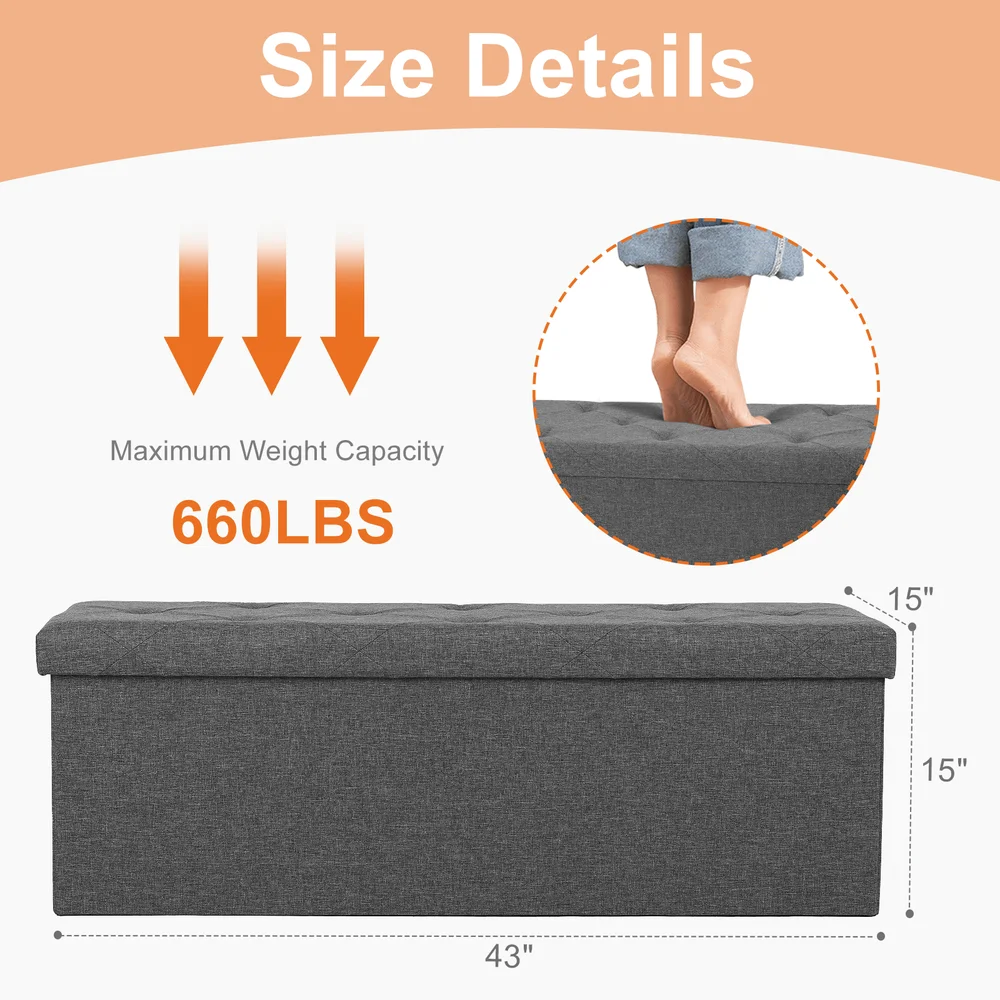 

Foldable Storage Ottoman Bench, Storage Chest, End Of Bed Foot Rest Stool With Padded Seat, Bedroom Bench For Living Room, Supp