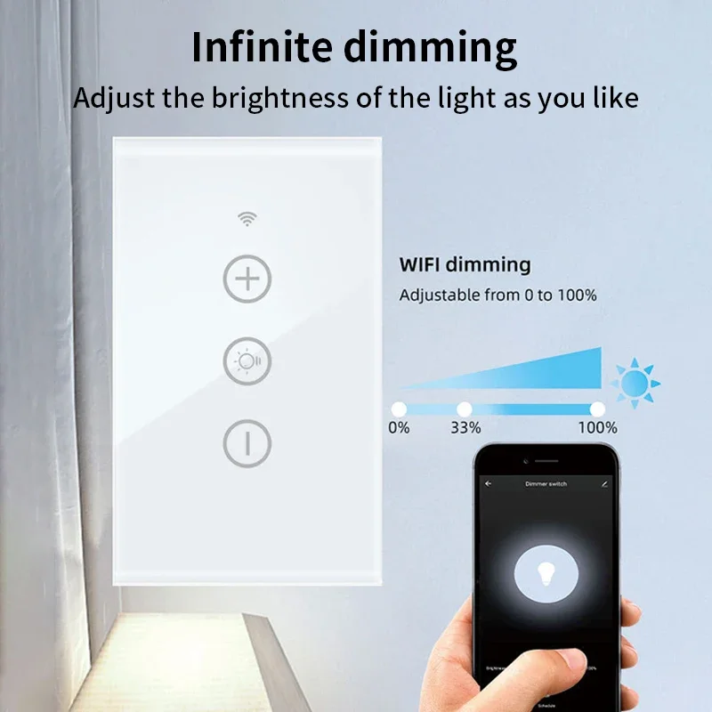 TNCE Tuya Smart WIFI Wall Touch Light Dimmer Switch US LED Dimmer Switch Smart Life Voice Control Alexa Google Home