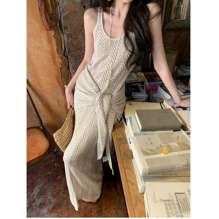 Ele Hollow out Knitted Tank Top  Skirt And awl Tee Piece Set for Women Summer New Sle Commute Loose Fit Regular...