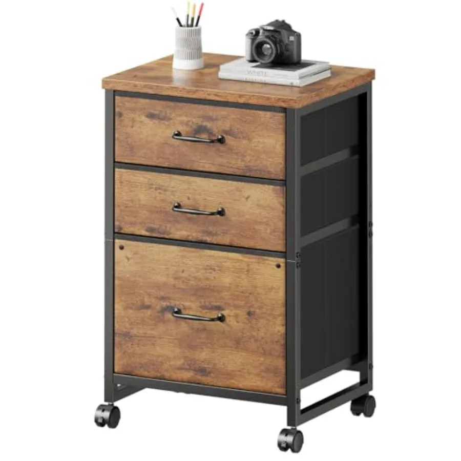 

3 Drawer Mobile File Cabinet with Wheels Fabric Vertical Filing Cabinet fits A4 or Letter Size for Home Office