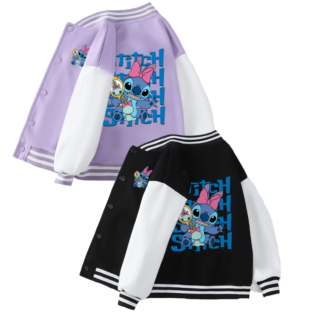 

Stitch Baseball Jackets For Kids New Autumn Teen Boys Girls Sports Casual Cardigan Coats Children Clothing Color Block Outerwear