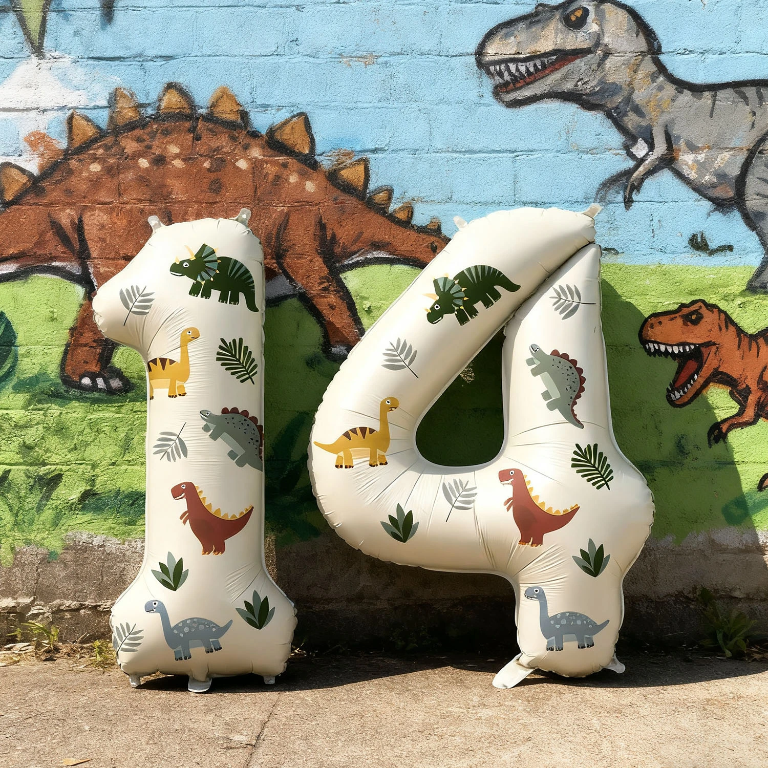 32-inch cream white number balloons with dinosaur stickers, suitable for birthday party decorations, weddings, adult events, and