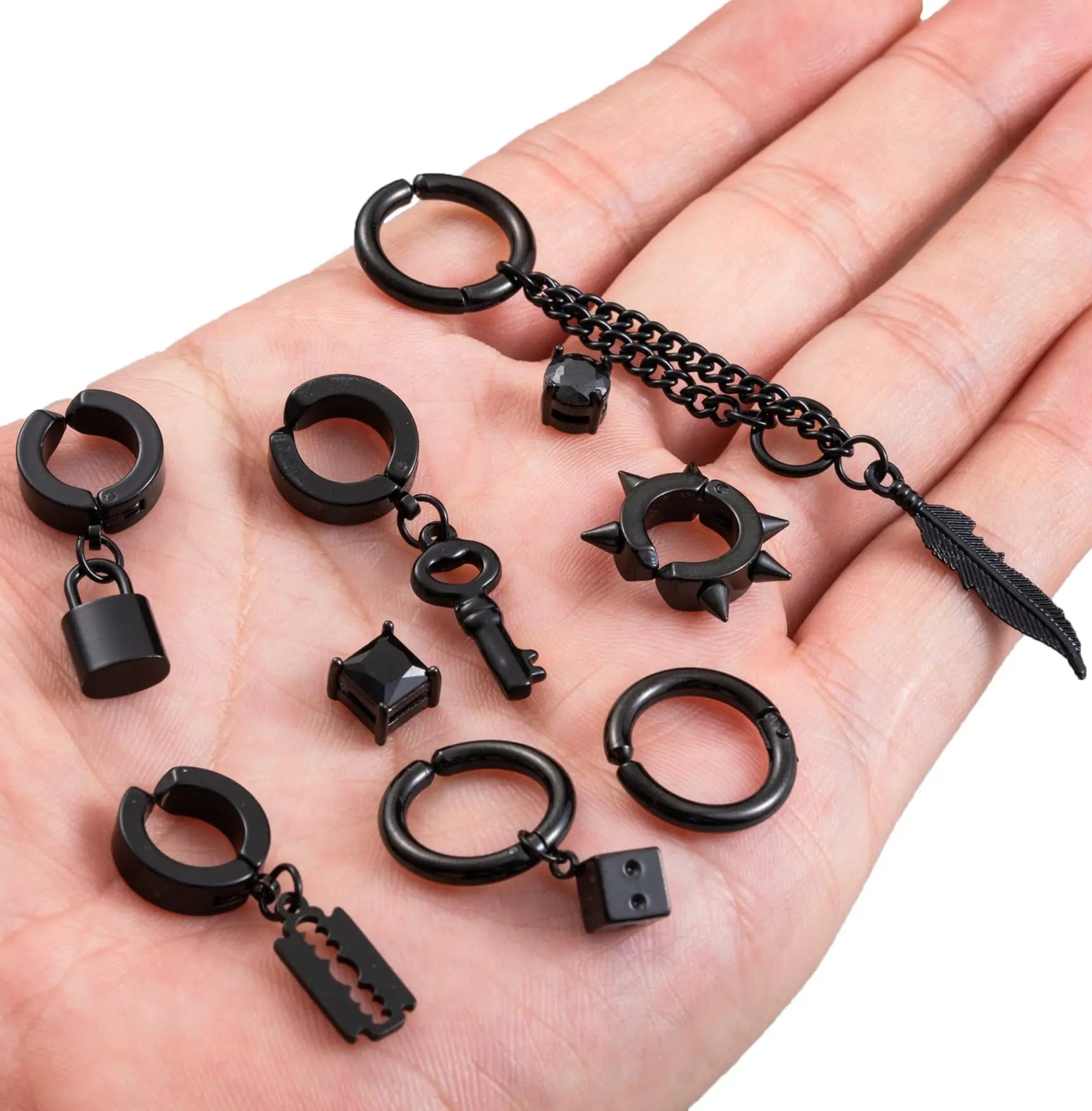 2-22Pcs Stainless Steel Non Pierced Clip On Earrings for Men Women Magnetic Stud Earrings Punk Dangle Huggie Hoop Earrings Set