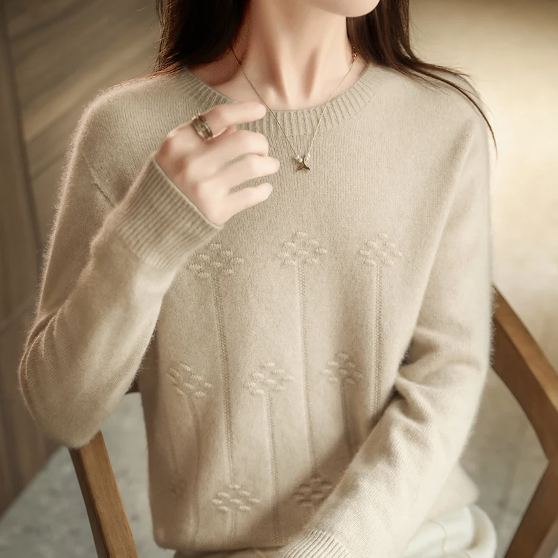 Autumn/Winter new women's sweater 100% Merino wool round neck jumper Fashion Korean flower warm base knit shirt