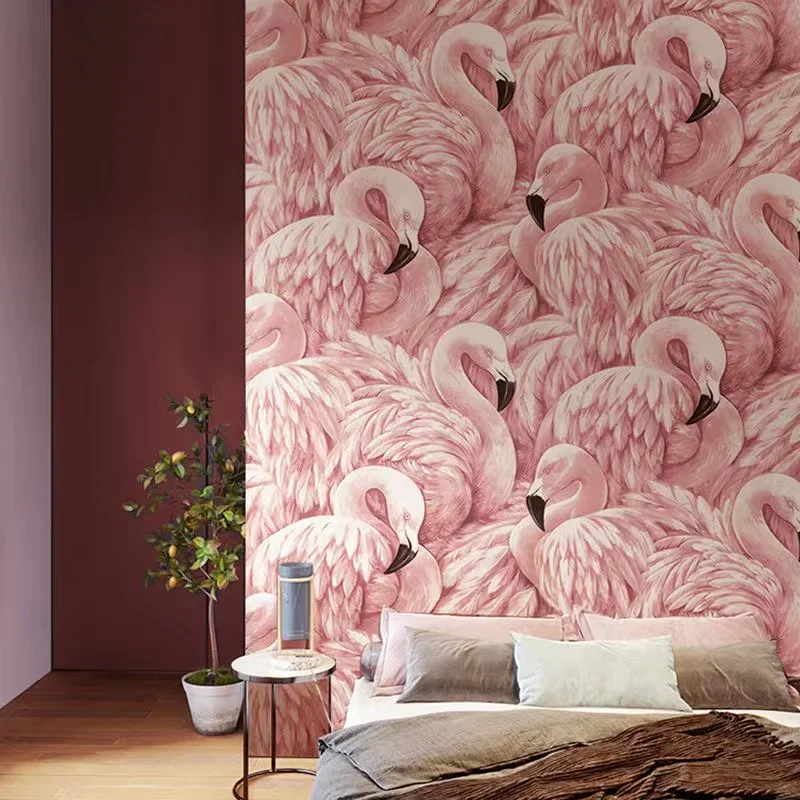 Moderno Nordic Ins Cheeky Pink Flamingo Carta da parati Animale rimovibile Murale Soggiorno TV Divano Camera da letto Carta da parati 3D Moda