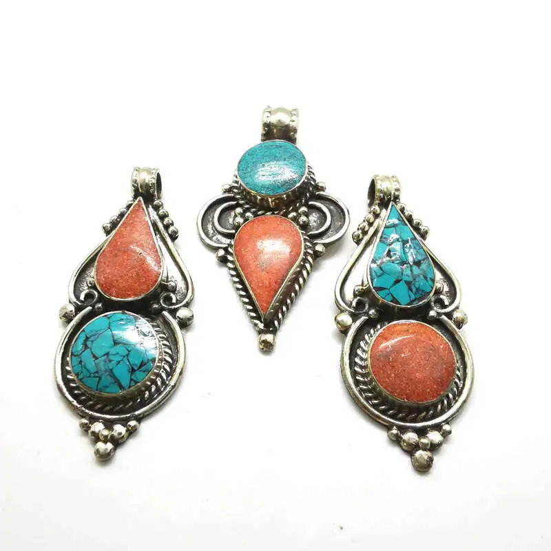 Nepal Hand Vintage Lovely Charms Copper Inlaid Colorful Stone RUYI Multi Designs TBP272