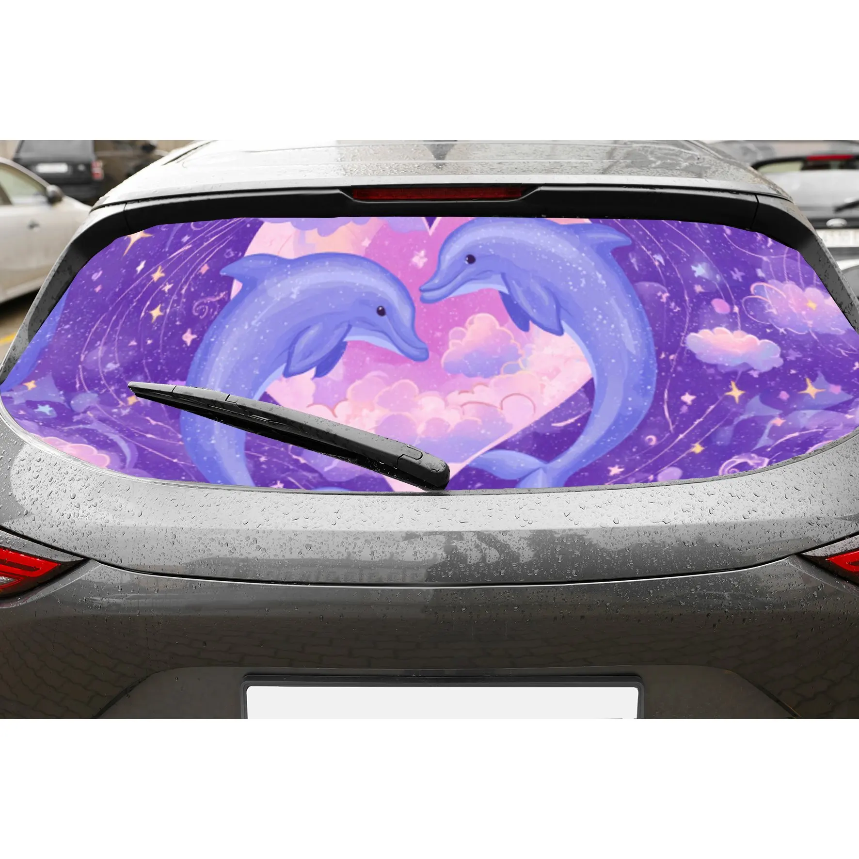 

Мечтательный дельфин, звездная ночь, печать, ПВХ, перфорированные автомобильные виниловые обертывания, прочная наклейка на заднее лобовое стекло автомобиля, водонепроницаемая задняя крышка автомобиля
