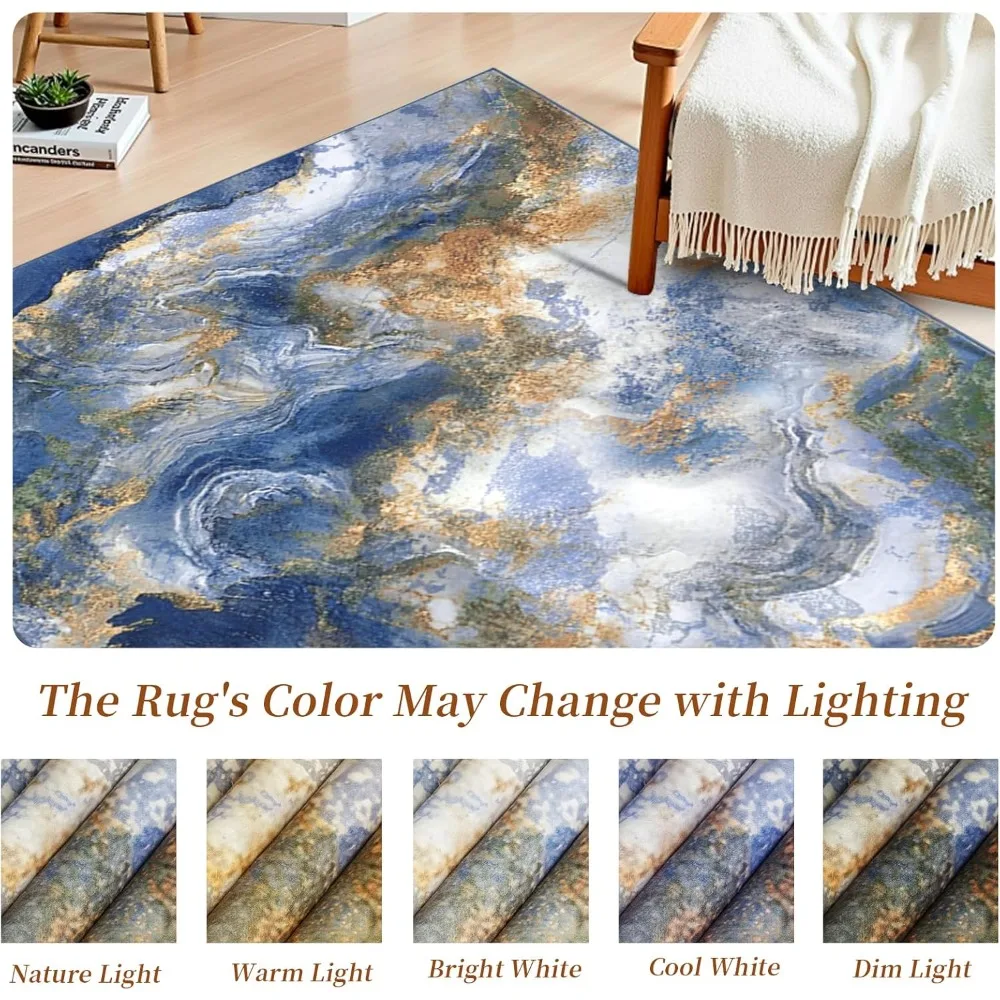 Durable Soft 8x10 Marble Pattern Living Room Rug with Lightweight Low Pile and Non-Slip Stain-Resistant Backing