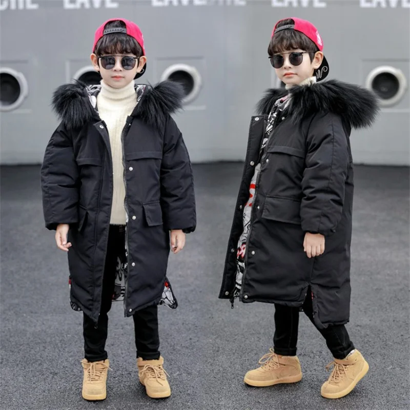 Boys Coat Jacket Cotton Outerwear Windbreak 2023 Red Thicken Velvet Winter Warm Teenagers Children's Clothing