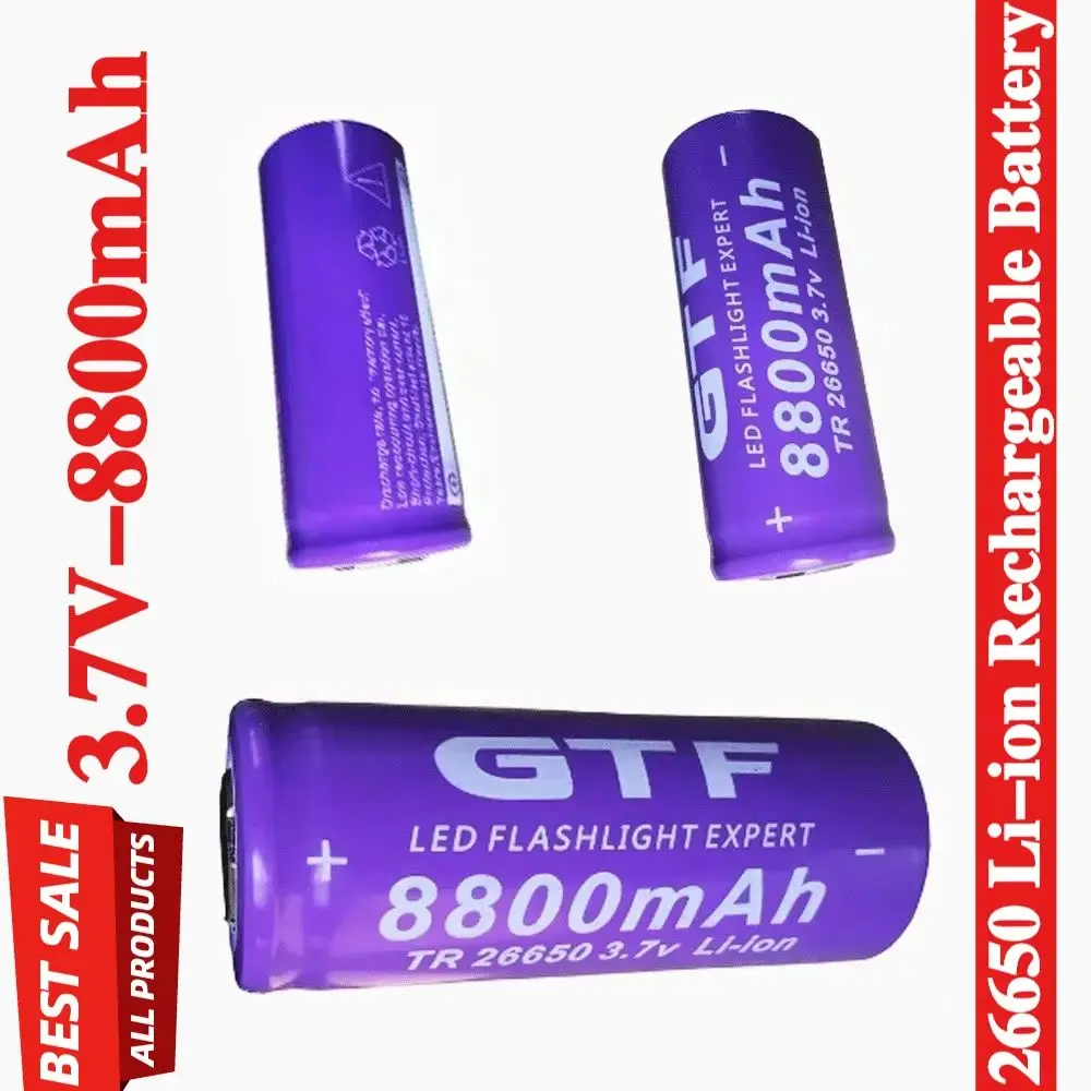 

High-Capacity 3.7V 26650 100% Original Li-ion Rechargeable Battery 8800mAh for LED Flashlight Battery
