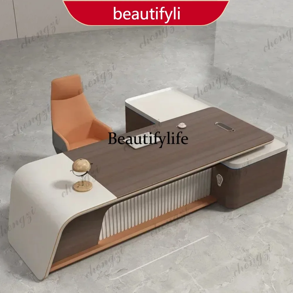 A45 Filing Cabinet Office Desk Luxury Manager Executive With Led Drawers Storage L Shaped Modern Simplicity Computer Table
