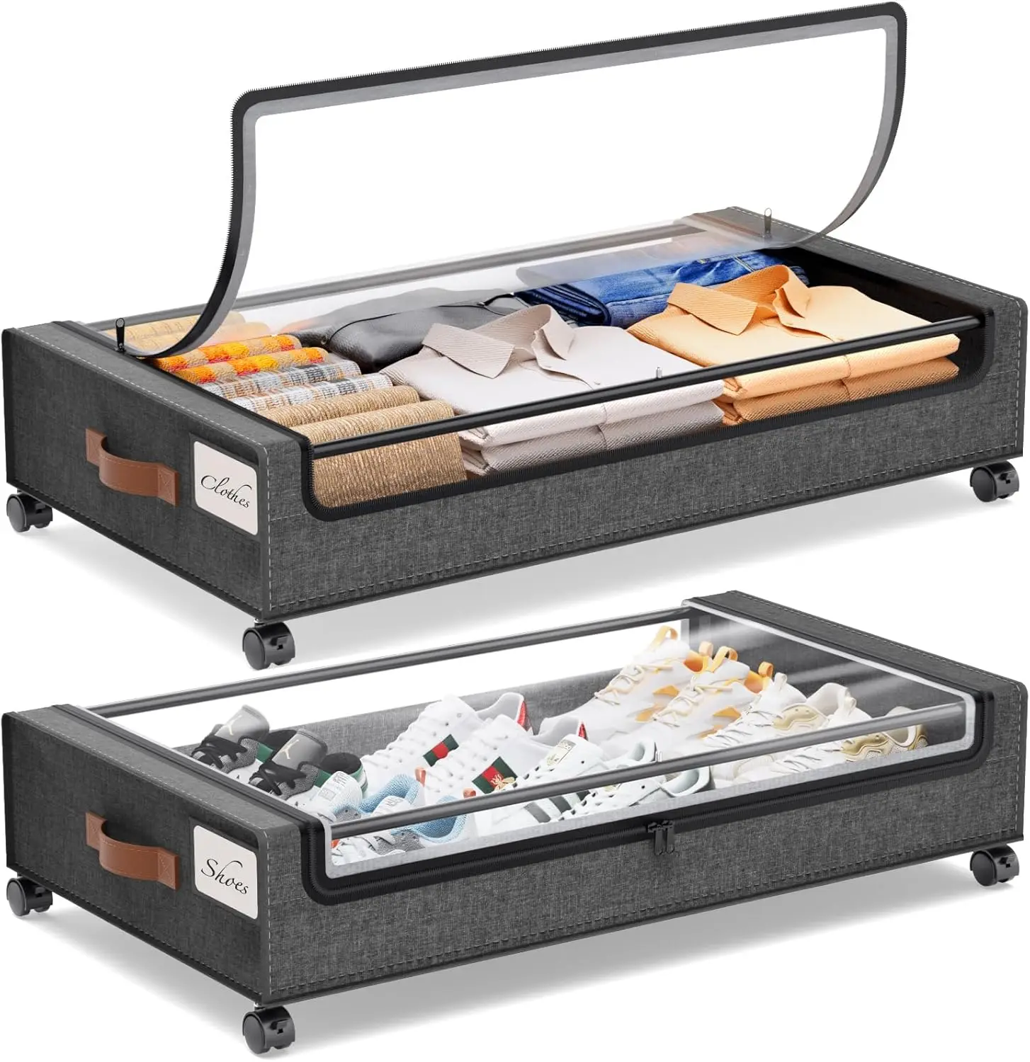 

Under Bed Storage with Wheels, 2-Pack Rolling Drawers for Shoes, Clothes & Blankets (30.71 x 16.93 x 6.69 in)