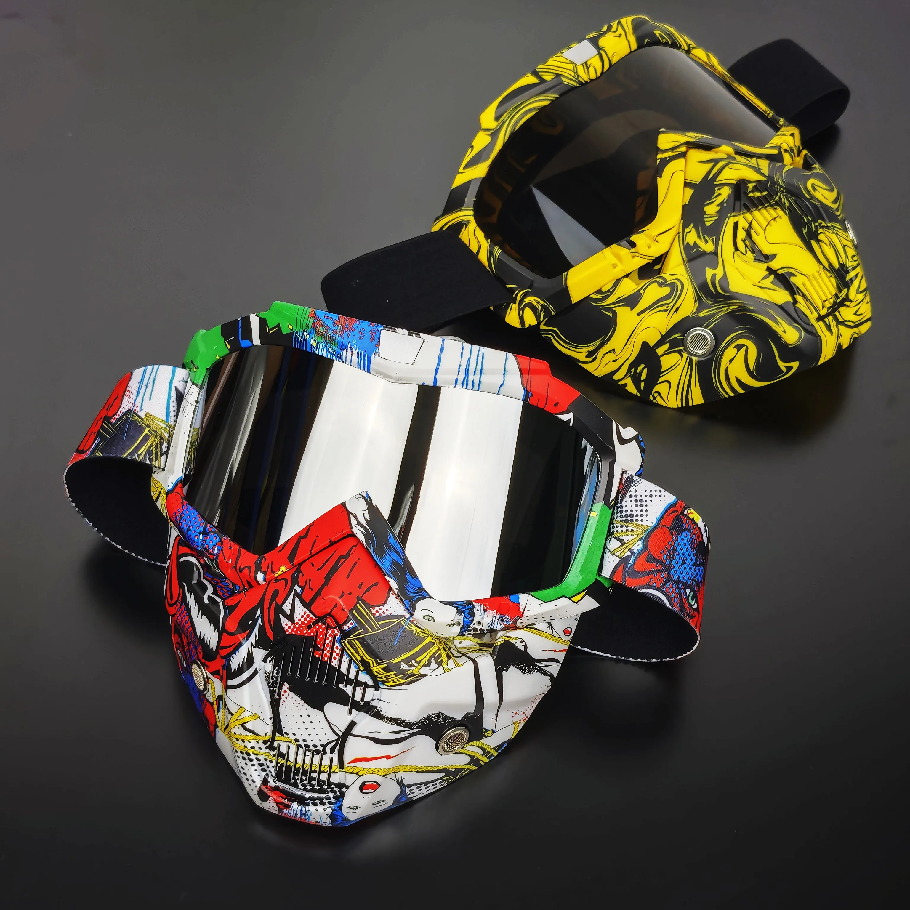 Protective Windshield Mask Graffiti Motorcycle Full Face Windproof Outdoor Goggles Mask Off-road Helmet Mask