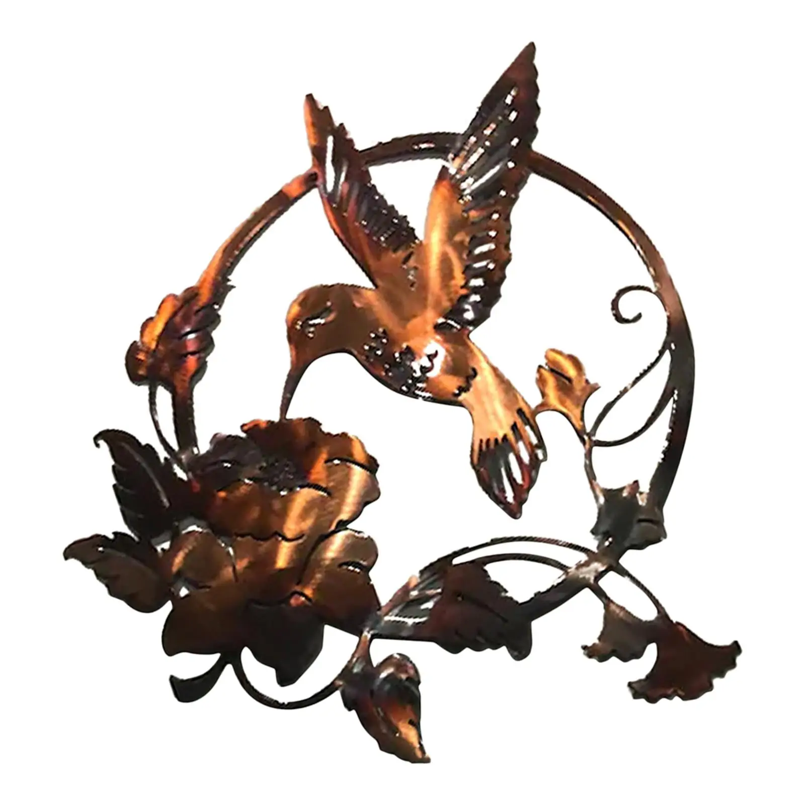 Iron Wall Sculpture Hummingbird Flower Metal Art Decor Hanging Bird Silhouette for Outdoor Garden Patio Farmhouse Fence Display