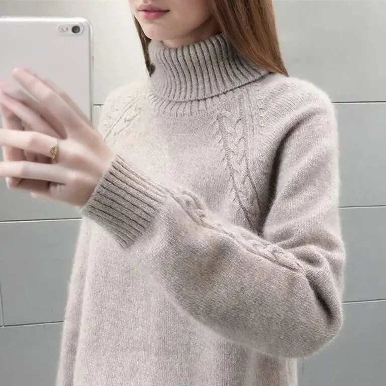 Abrigo de lana suelto para mujer, Top grueso con cuello alto, temporada de otoño e invierno, estilo informal, resistente al frío