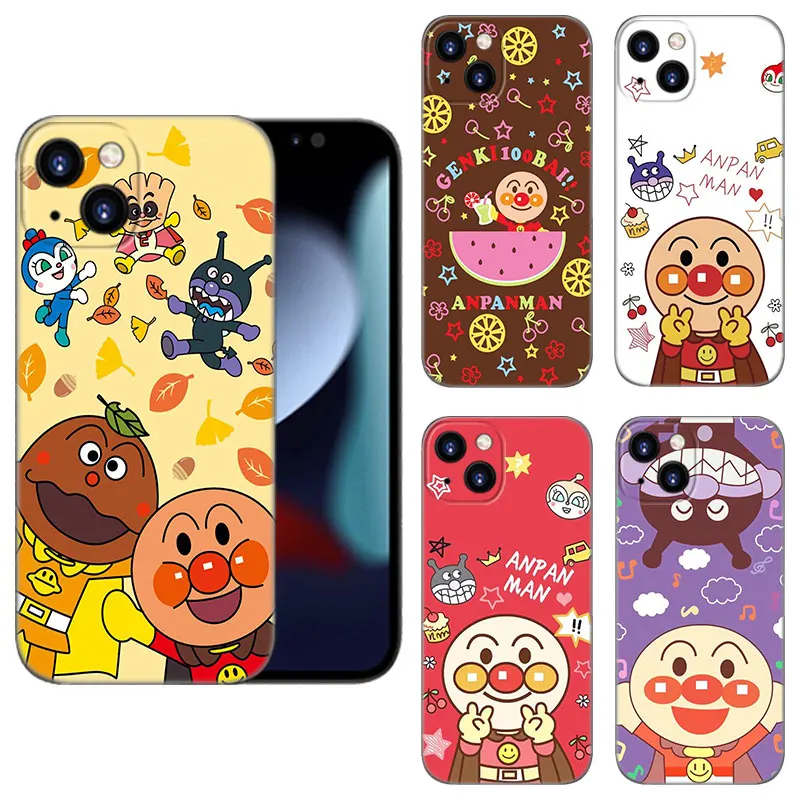 Fashion Anpanman Phone Case For Apple iPhone 12 13 Mini 11 14 15 Pro XS Max 7 8 Plus X XR SE 2020 2022 Black Silicone Case