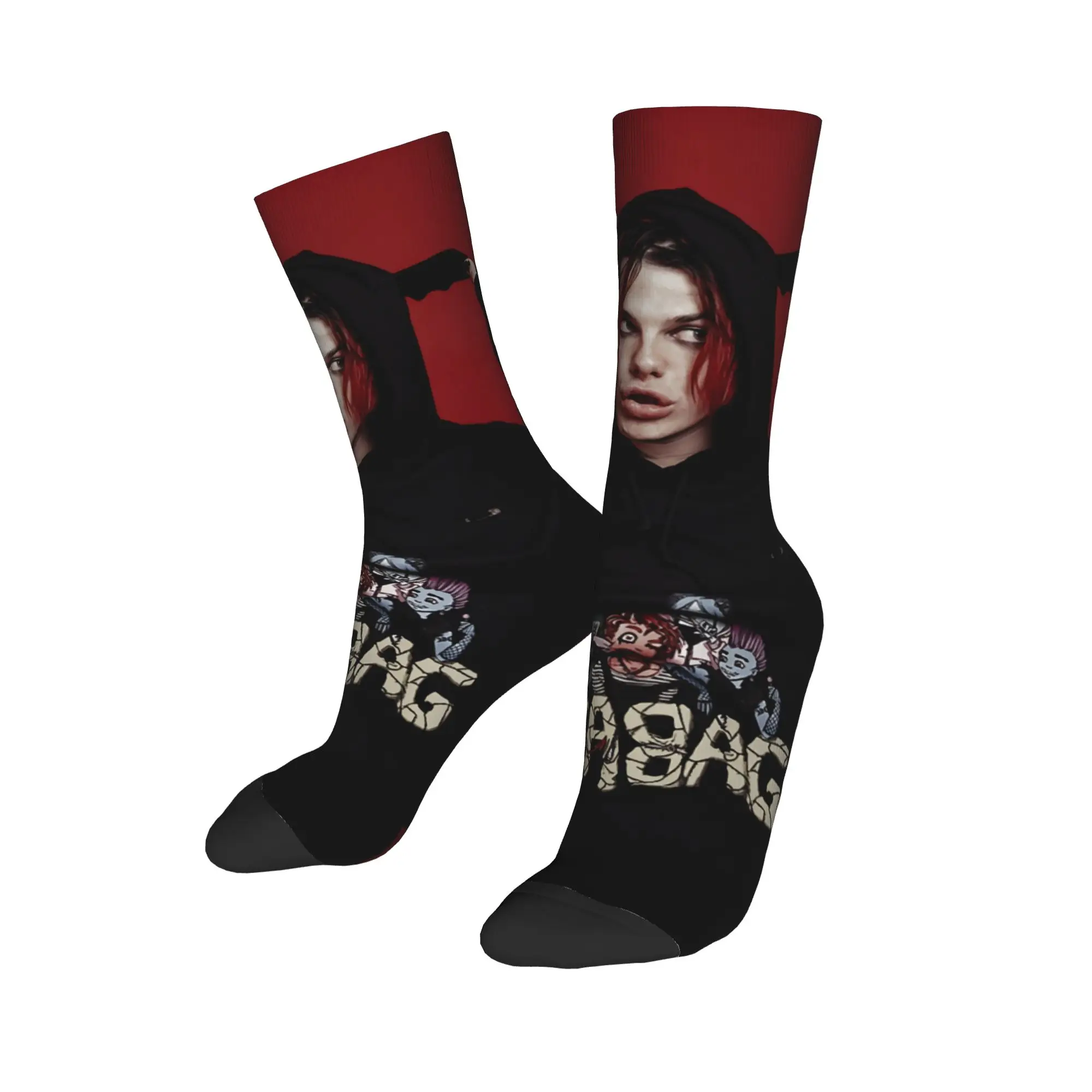 1 Pair Funny Crazy Sock for Men The Punk Rock Core Hip Hop Vintage Y-Yungblud Happy Seamless Pattern Printed Crew Sock Gift