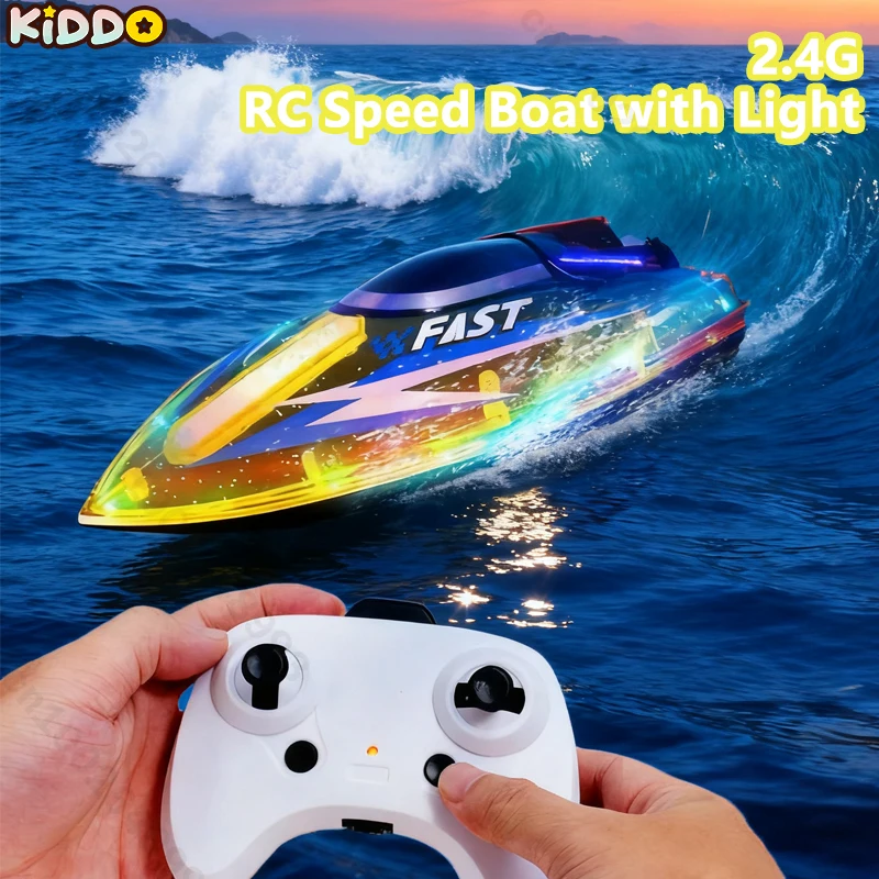 

2,4G Лодка с дистанционным управлением Электрический трюк Скоростной катер с подсветкой Высокоскоростная радиоуправляемая гоночная лодка Яхта Электрический корабль Водная игрушка Рождество