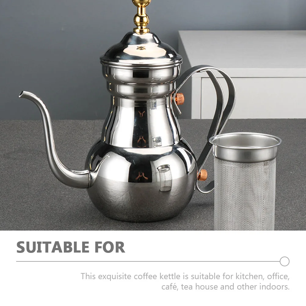 

Stainless Steel Teapot Kettle Long Spout Coffee Decorative Stove Oil Filter Pots Kitchen Companion Middle East Style Practical