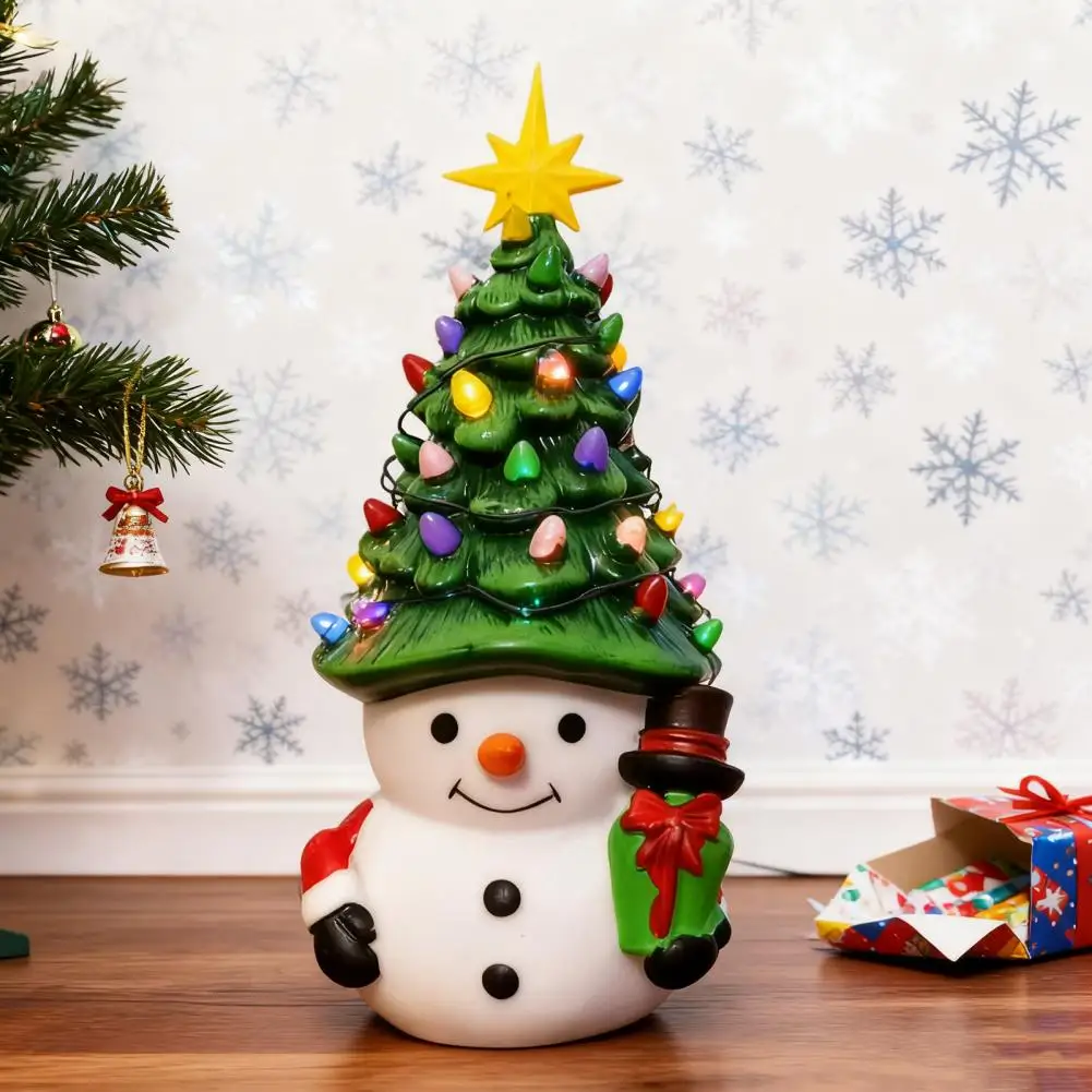 16cm Christmas Cartoon Snowman Ornament USB Powered Glowing Xmas Tree Topper Figurine Home Office Holiday Party Decoration