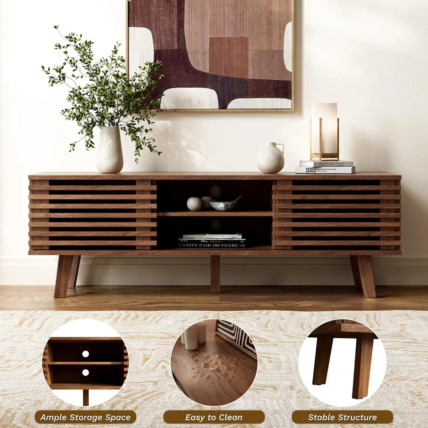 مجموعات طاولات غرفة المعيشة مكونة من 2، طاولة قهوة وحامل تلفزيون لمنتصف القرن، طاولة قهوة خشبية مع مساحة تخزين، حامل تلفزيون حديث لغرفة النوم، #6