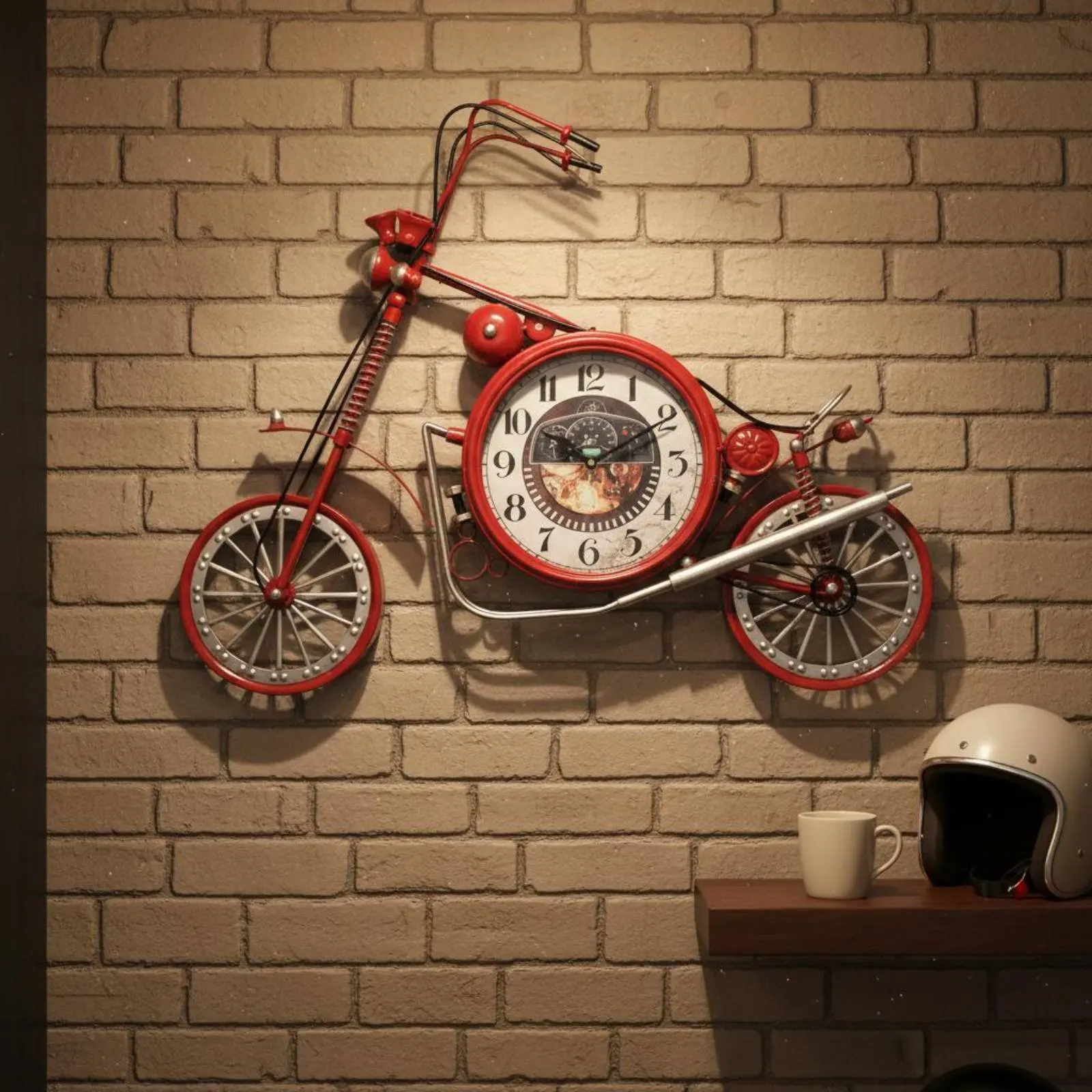Wrought Iron Motorcycle Timepiece Large Size Motorcycle Wall Timepiece Home Decor for Shop