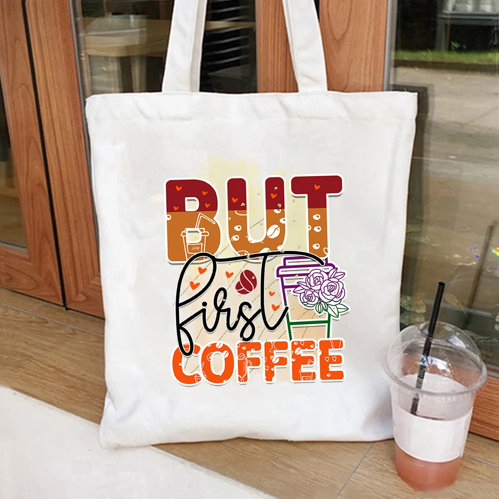 

Heart Rose Coffee Quote Print Canvas Tote Bag, Reusable Daily Shoulder Bag, Ideal For Coffee Lover Weekend Shopping Outings
