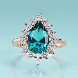 Gem's Beauty 8x12mm Pear Shape Nano Emerald Vintage Halo Engagement Ring in 925 Sterling Silver Rose Gold Rings Gift For Her