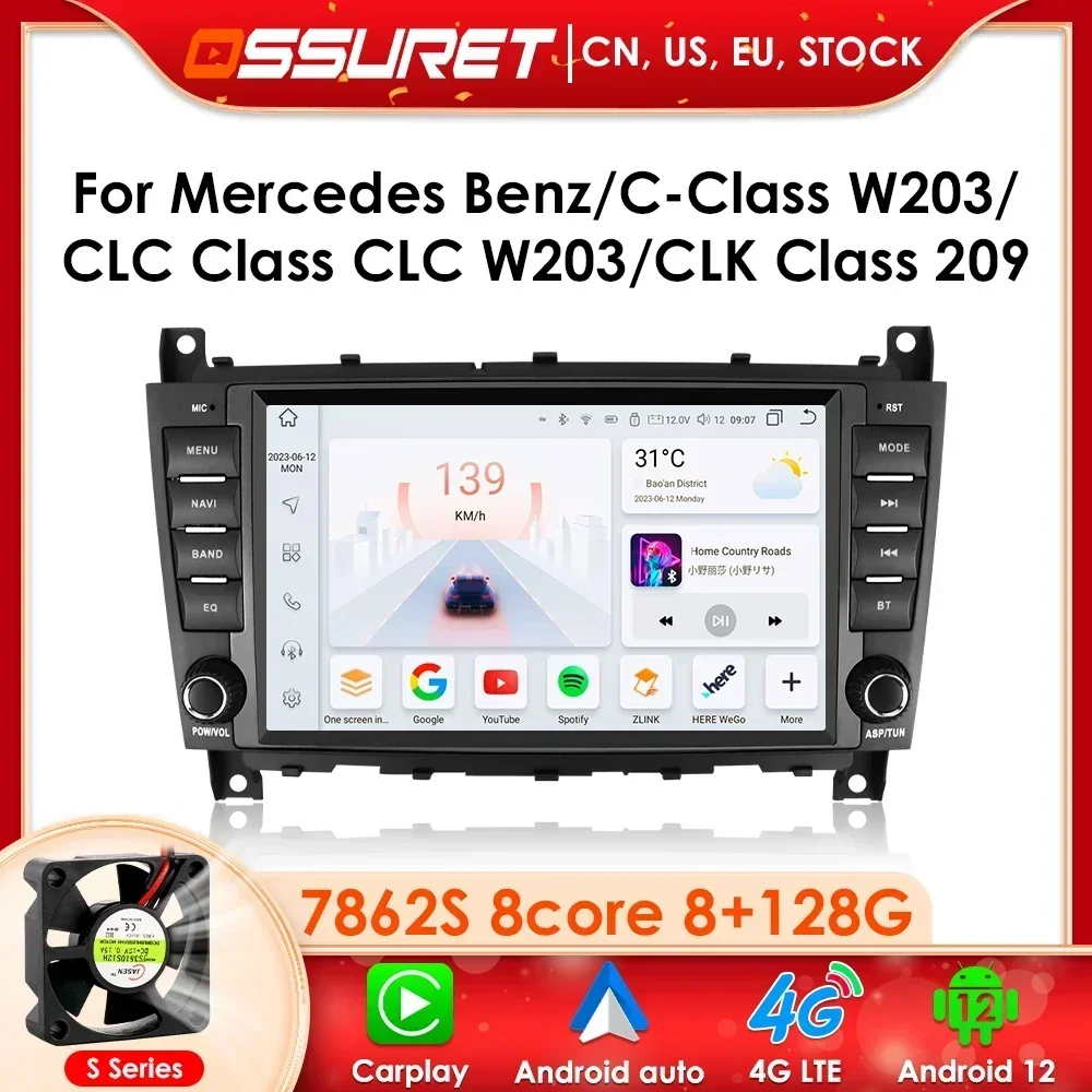 

4G 8'' Android 12 Car Radio Multimedia Player for Mercedes Benz CLC W203 C-Class C180 C200 CLK200 CLK W209 GPS Octa Core 7862