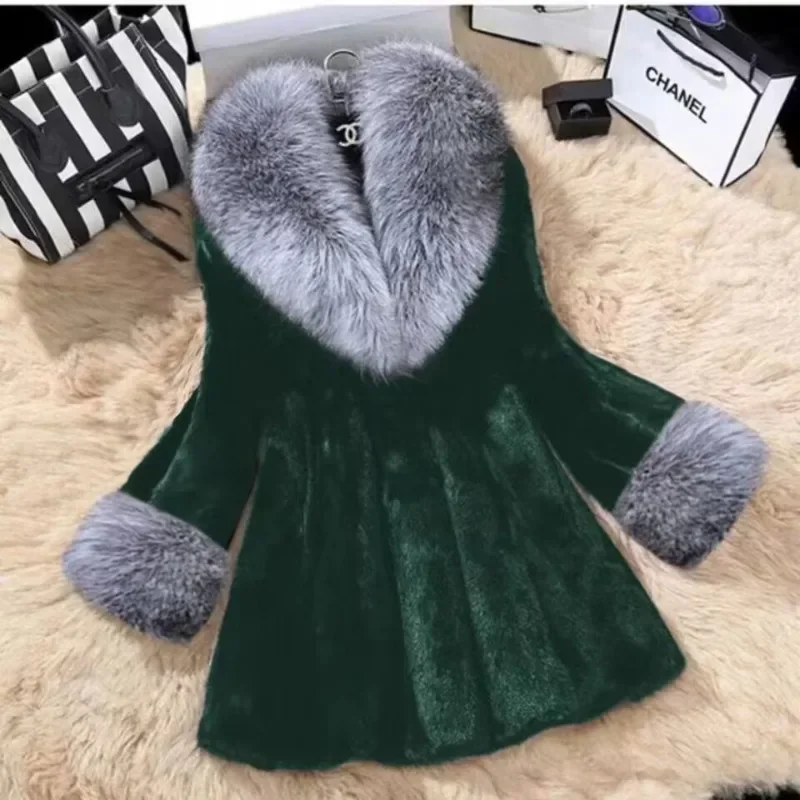 

Faux Fur Coat Silver Fox Fur Collar Imitation Mink Fur Grass Coat Women Long POLO Collar Fur Clothing Autumn Winter New Style