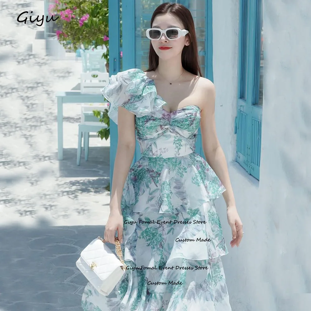 

Giyu Fairy Floral Evening Dress One-Shoulder Sweetheart Collar Multi-layered Floor-length Prom Dress Summer Dress