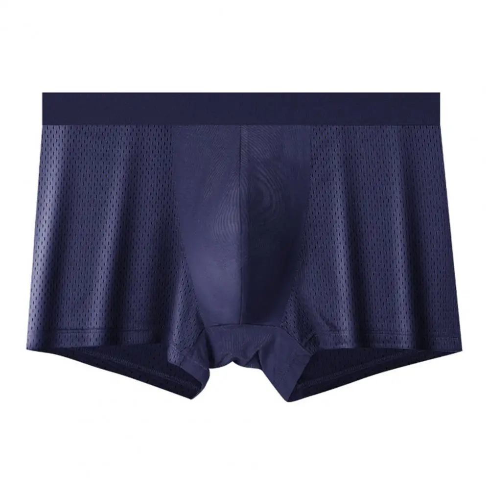 

Men Boxer Underwear Mid-rise Breathable Mesh U-Convex High Elasticity Shorts Briefs Solid Color Smooth Lines Panties