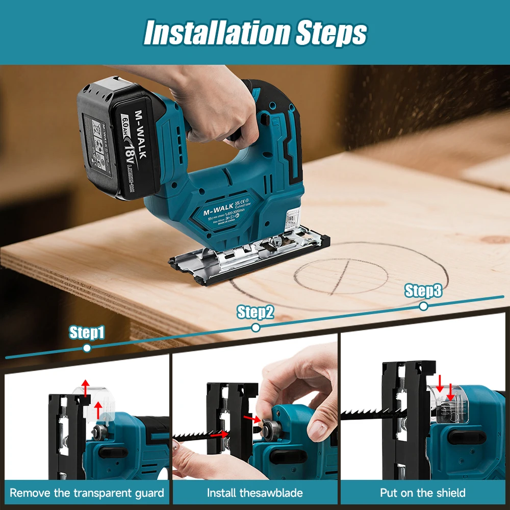 M-WALK منشار منحني كهربائي لاسلكي 3000 دورة في الدقيقة 45 ° منشار كهربائي قابل لإعادة الشحن أداة قطع النجارة الكهربائية لدبوس بطارية ماكيتا 18 فولت #4
