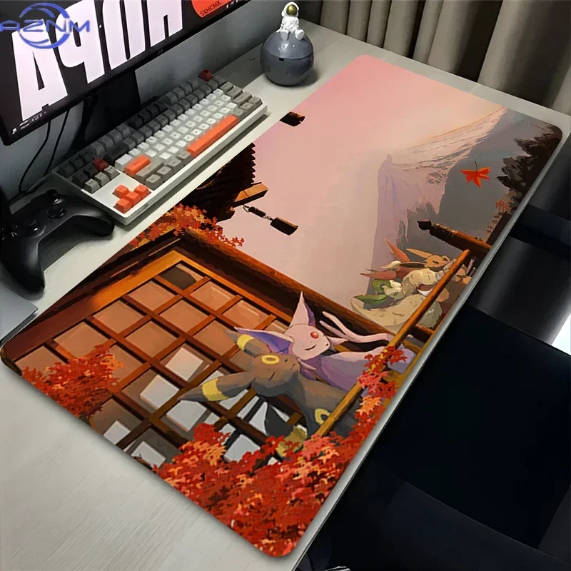 Umbreon Espeon Autumn Japanese Scenery Anime Large Mousepad, Rubber Non Slip TCG Playmat, Trading Card Game Desk Table Pad for G