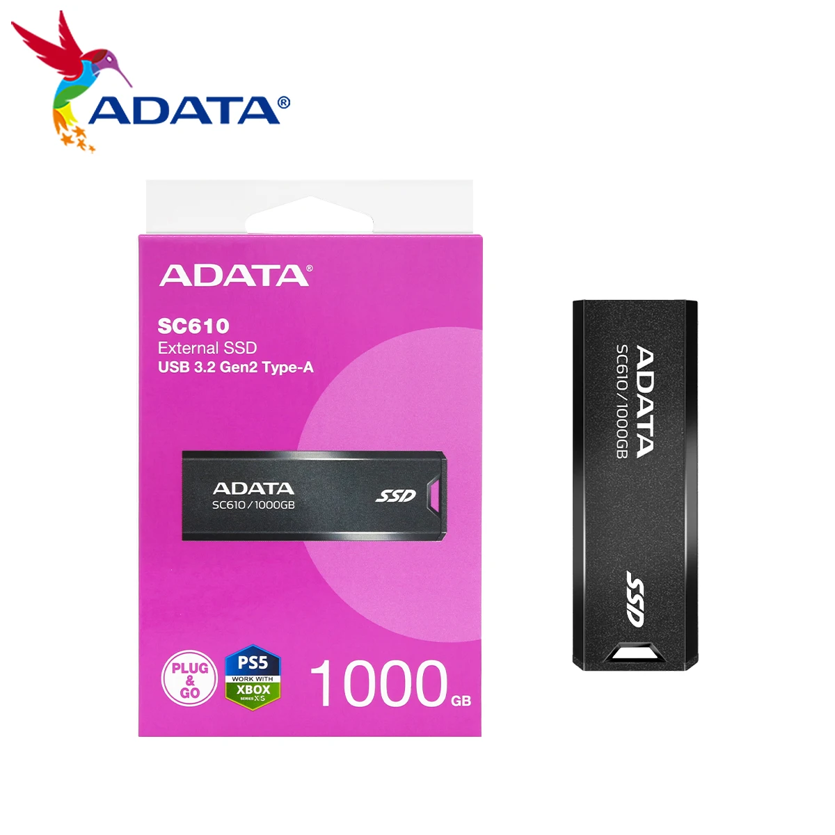 Imagem -02 - Disco Rígido Ssd Externo Unidade Flash de Estado Sólido Pen Drive Portátil Pssd Usb 3.2 500gb 1000gb 2000gb Adata-sc610