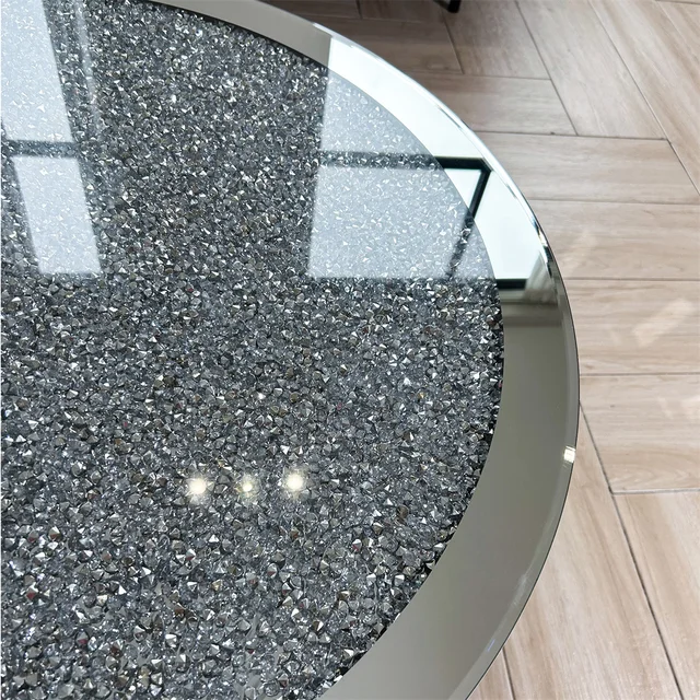 Luxury Silver Round Mirrored Coffee Table Elegant Accent Side Table with Glass Tabletop for Living Room Bedroom 6