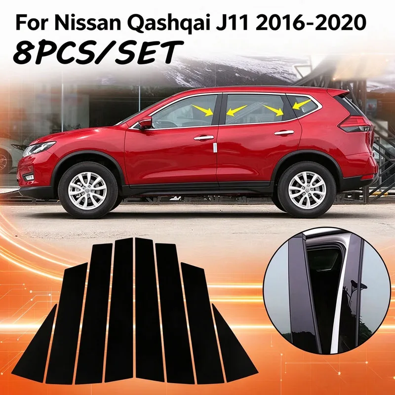 For Nissan Qashqai J11 2016-2020 20212022 Gloss Black Pillar Posts Door Window Molding Cover Trims Stickers Accessories