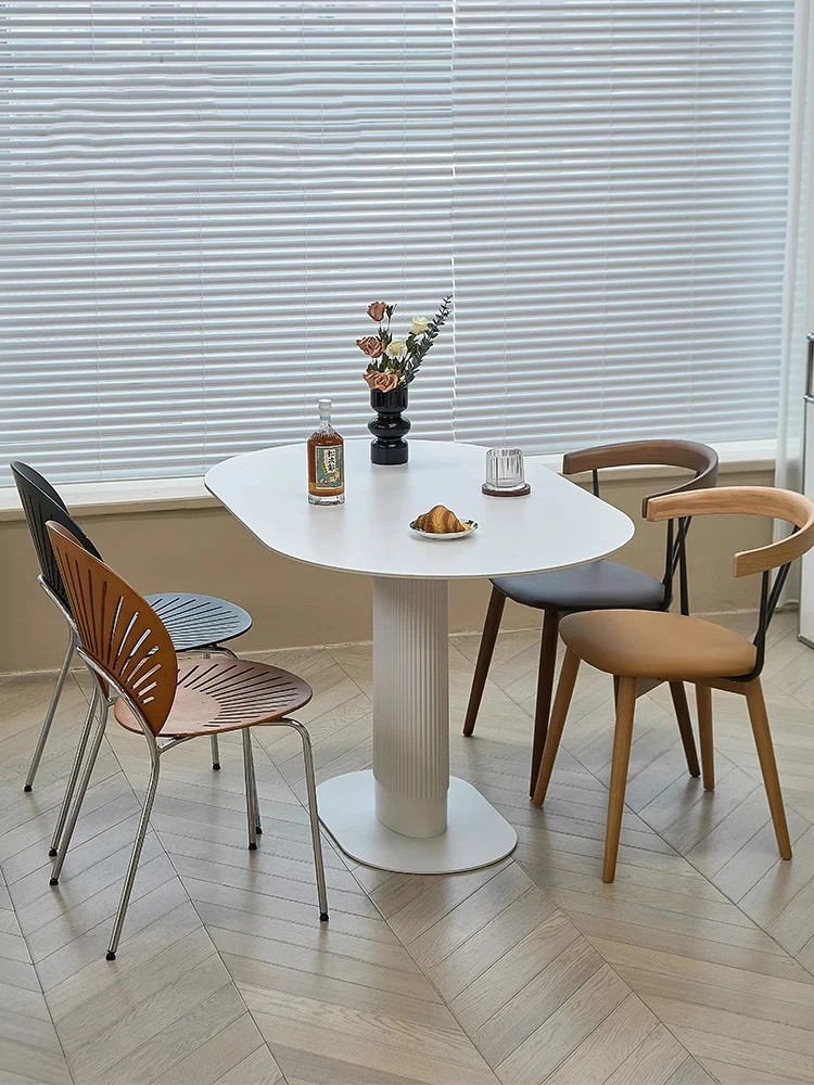 Light luxury dining table, home cream style leisure, simple Roman column negotiation