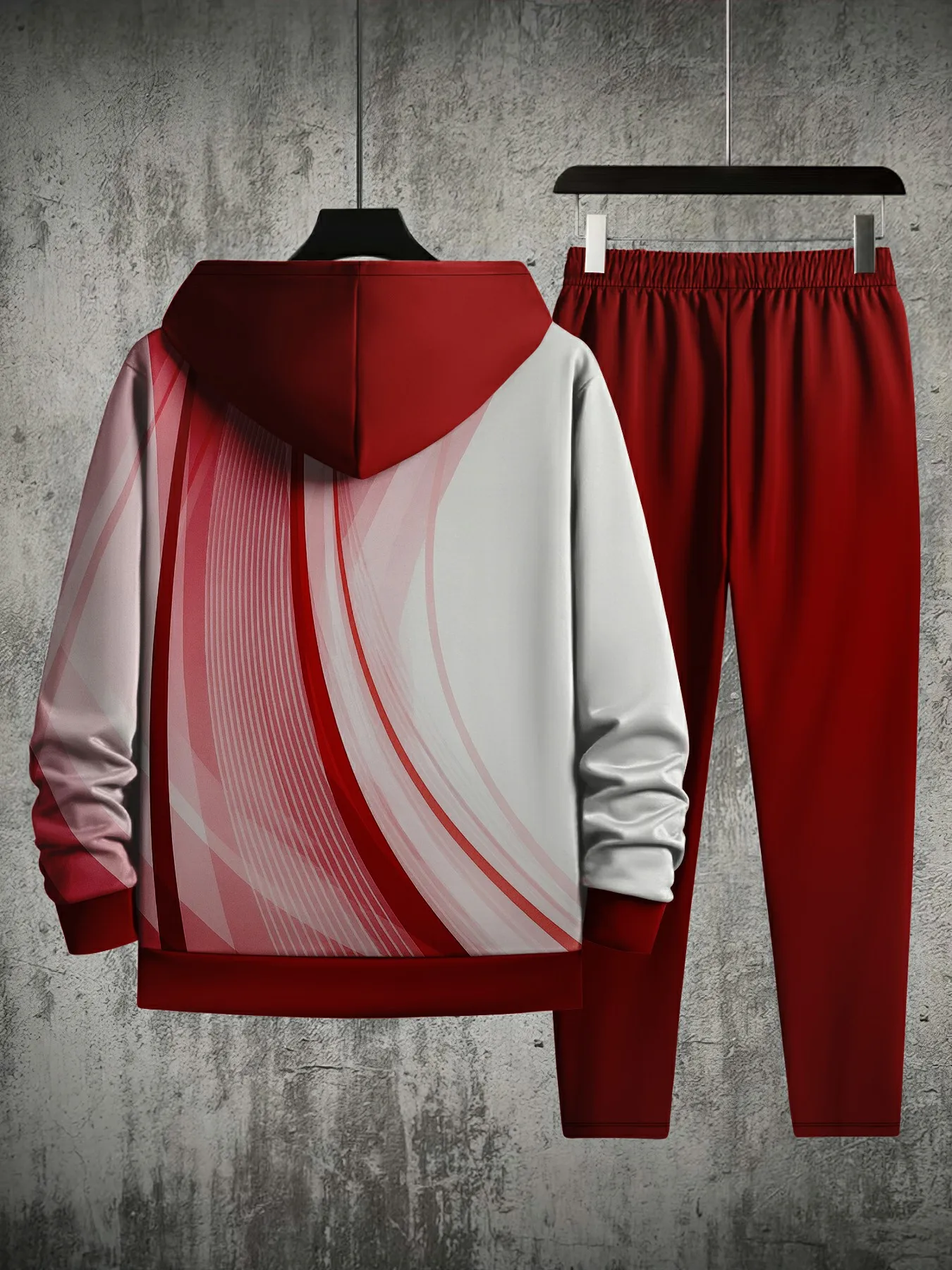 طقم سويت شيرت بغطاء للرأس بطباعة ثلاثية الأبعاد للرجال دافئ كاجوال فضفاض من الصوف #4