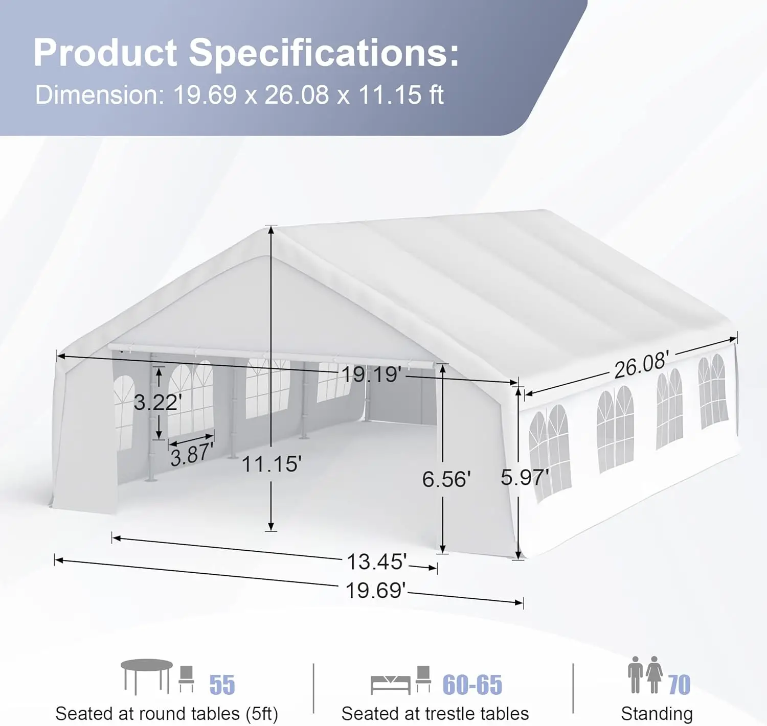 Morngardo Canopy Tent for Parties Heavy Duty 20'x26' Car Tent Metal Carport Portable Garage with Removable Sidewalls, White