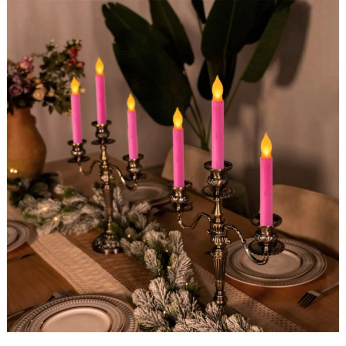 ABMO Simulation Flameless LED Candle Light Long Pole Tear Candle Birthday Colorful Shell Yellow Flash Decoration Light,