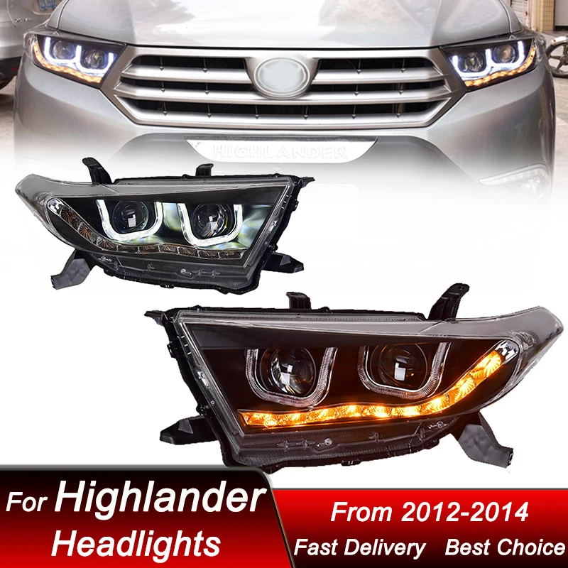 

Поп-стайлинг автомобилей фары для Toyota Highlander 2012-2014 полностью светодиодные автомобильные фары в сборе, обновление объектива проектора, аксессуары Ki