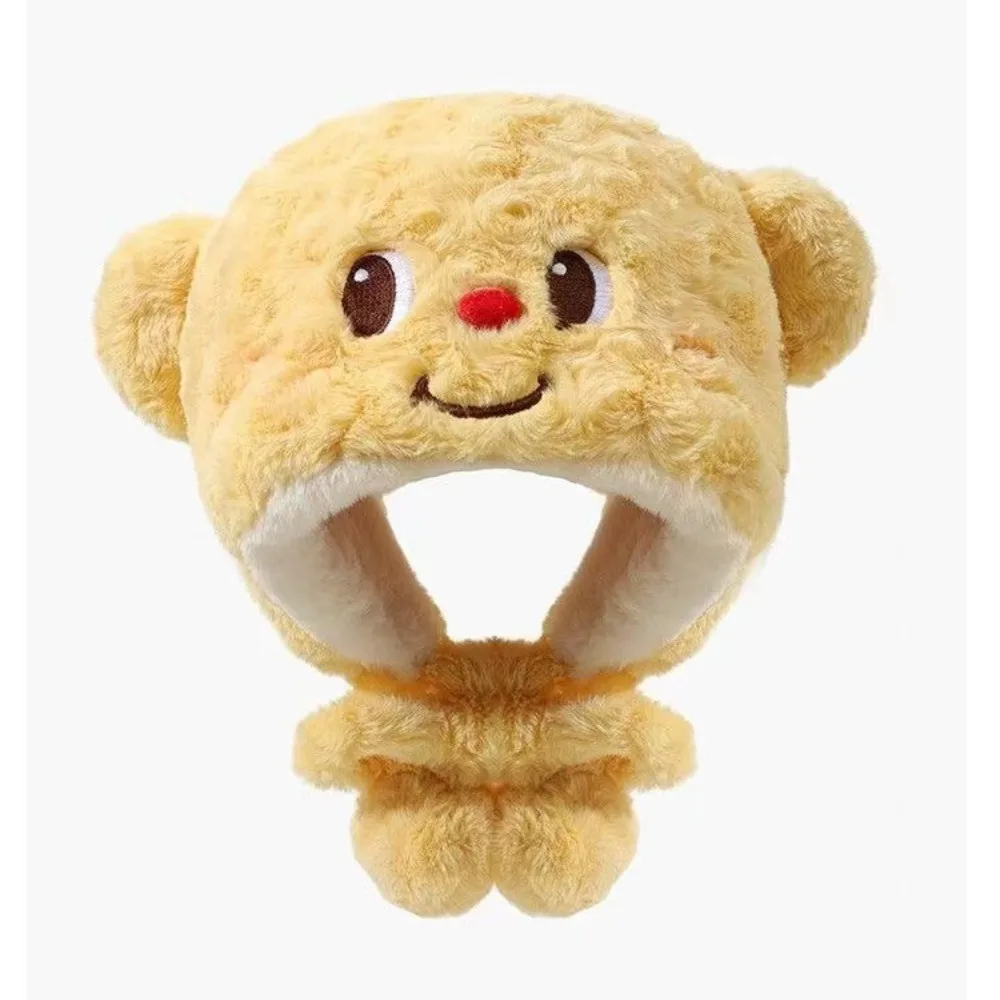قبعة دمية دب زبدة كرتونية لطيفة للأطفال في الخريف والشتاء، مع إضافة قطيفة للتدفئة وإظهار الوجه