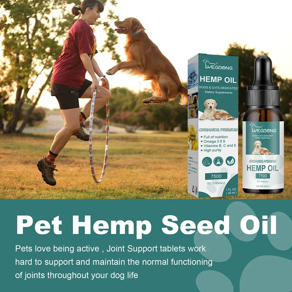 30ml Hemp-Seed Oil with Omegas Vitamin for Dogs Hip and Joints Support Skin Health Anxiety Stress and Relie for Cats Dogs